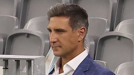 Matthew Pavlich looks on from the stands during the round six AFL match between Fremantle and North Melbourne.