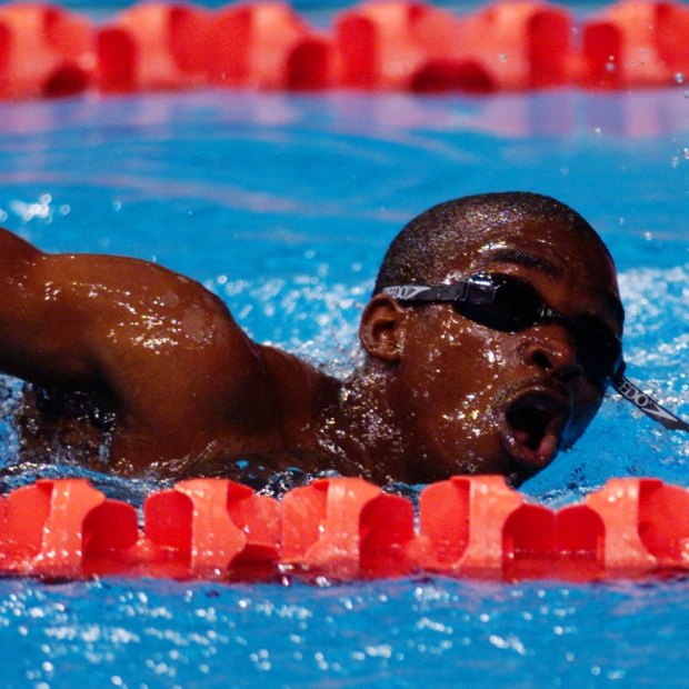 Eric Moussambani of Equatorial Guinea at the Sydney Olympics. 