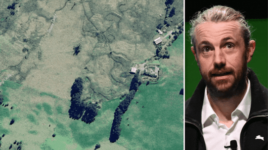 Mike Cannon-Brookes, and before and after images of the earthworks at Malemy farm in Kangaloon.