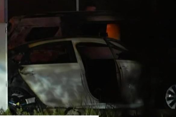 One of the burnt-out cars.