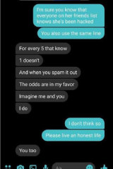 A social media user confronts a scammer. 
