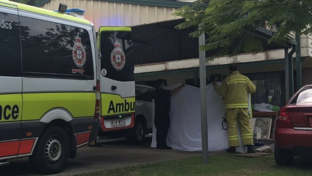 The scene in Nerang where a woman was hit by a car when it crashed into a garage.