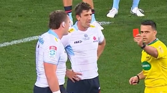 NSW Waratahs’ Angus Bell sent off for tip tackle