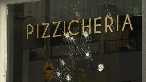 Bullet holes in Woodstock Pizzicheria on Lygon Street, Brunswick East.