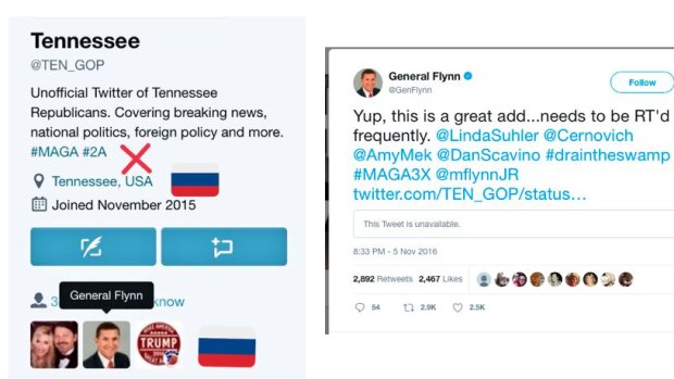 Former national security adviser to Donald Trump Michael Flynn shared a tweet from an account now known to be a bot, which claimed to be connected to the Tennessee Republication party. 