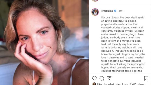 Emily Seebohm shared her efforts to deal with an eating disorder in an Instagram post on January 1.