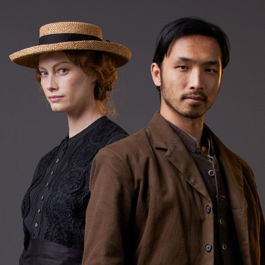 Alyssa Sutherland as Belle and Yoson An as Shing in the SBS series New Gold Mountain.