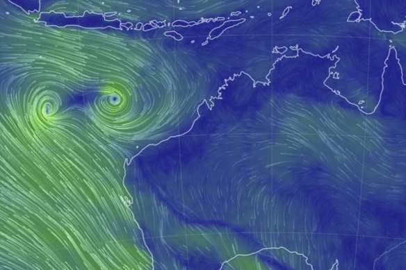 The wind patterns off the coast. 