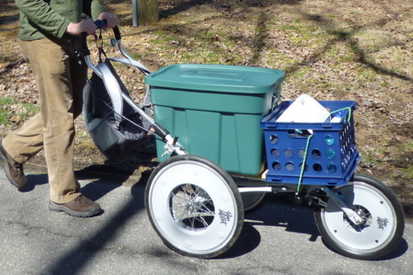 The converted pram he used during his cross-country walk.