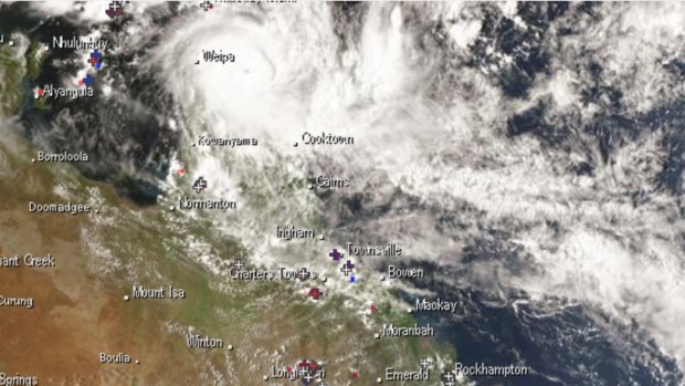 A satellite view of TC Trevor on Tuesday afternoon. 