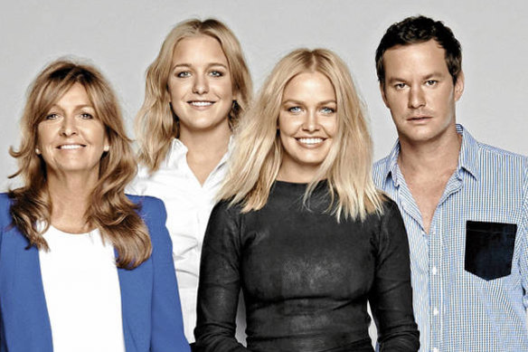 Model behaviour … (from left) with her mother Sharon, ex-manager Hermione Underwood and brother Josh for a Being Lara Bingle publicity shot.