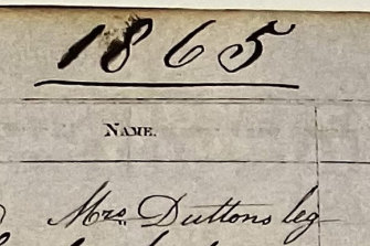 The 1865 Will Will Rook Pioneer Cemetery record of the burial of a leg.