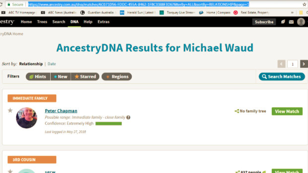 The moment of discovery: Michael Waud received a message that his DNA had linked him to a close family member.