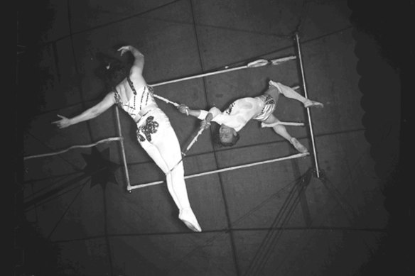 Trapeze artists in action for Wirth’s Circus in the 1940s.