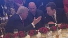 Donald Trump speaks with Dana White and Elon Musk on election night at Mar-a-Lago, Florida.