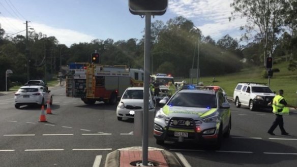 The crash scene at the intersection of Moggill Road and Margaret Court in Kenmore.