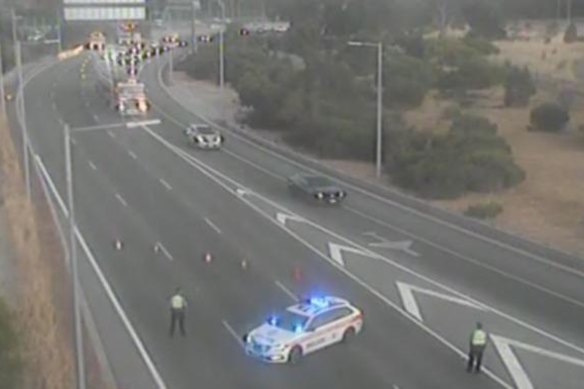 A section of Leach Highway is closed after a serious crash.