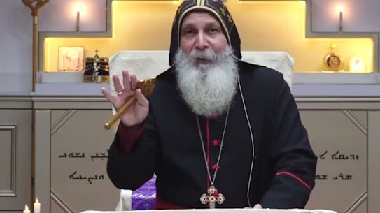 Bishop Mar Mari Emmanuel preaching at his church.