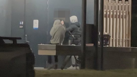 Police are investigating after two teenagers were caught in the act drawing a large swastika on a toilet block on the northern beaches.