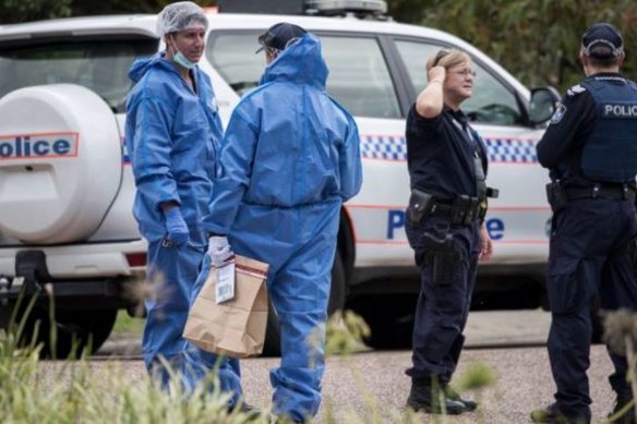 Police at the scene of the shooting in Wakerley. 
