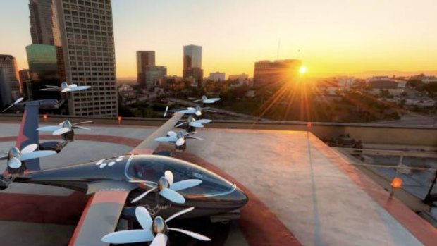 Uber's vision of the flying vehicles that could one day be ferrying Sydney residents around.