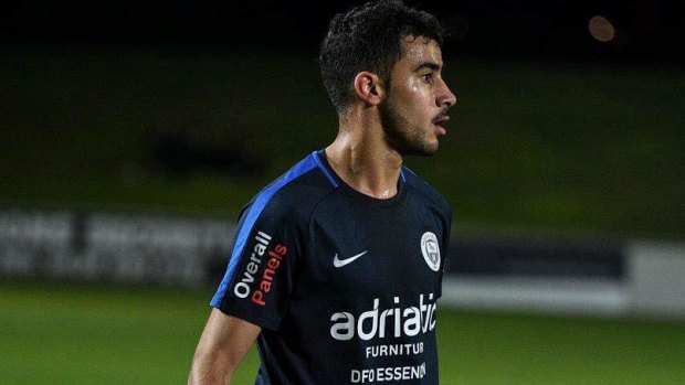 Bahraini refugee Hakeem Al-Araibi on the field for Pascoe Vale FC.