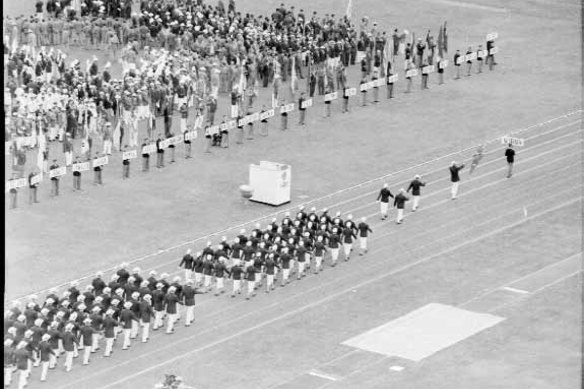 The Australian team marches in the opening ceremony.