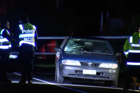 A damaged car at the scene of a nine-year-old’s death on Wednesday night.