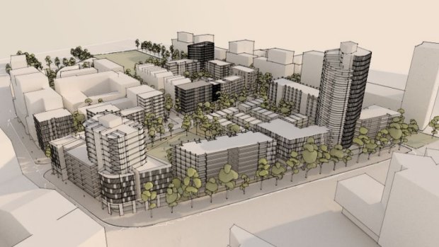 An impression of Meriton’s proposed development on Epsom Road in Zetland, with a 25-storey tower on the right-hand side.