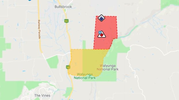 The bushfire emergency warning area for Bullsbrook.