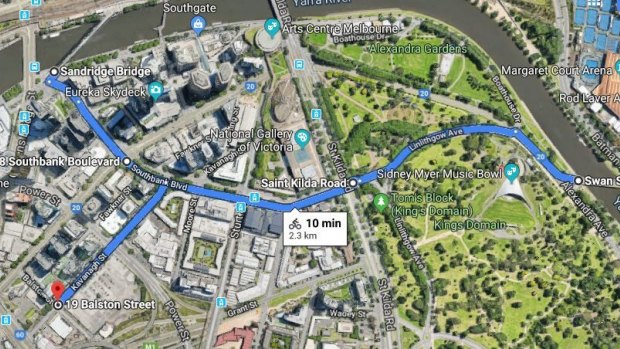 The new cycling route from the Swan Street Bridge along Linlithgow Avenue and Southbank Boulevard.