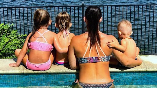 Hannah Clarke with her three children – Laianah, Aaliyah and Trey. They were killed in Camp Hill in Brisbane on Wednesday.