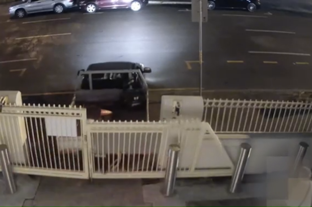 The ute reversed before ramming into the gates of the Brisbane Synagogue, with the incident being captured on CCTV.