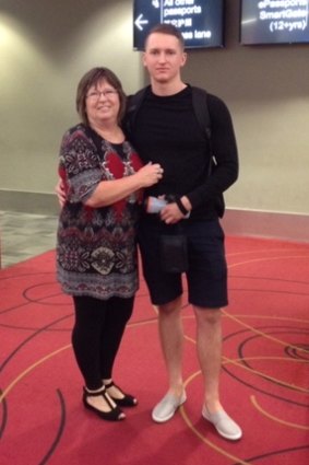 Matt Hunt and his mother Diane at Auckland Airport in 2015. Diane Hunt is campaigning for a change in New Zealand's laws after his shooting.