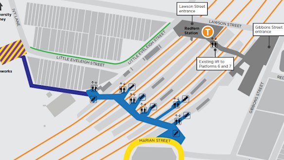 Option three includes an aerial walkway to Wilson Street, and an entrance to the station on Marian Street.