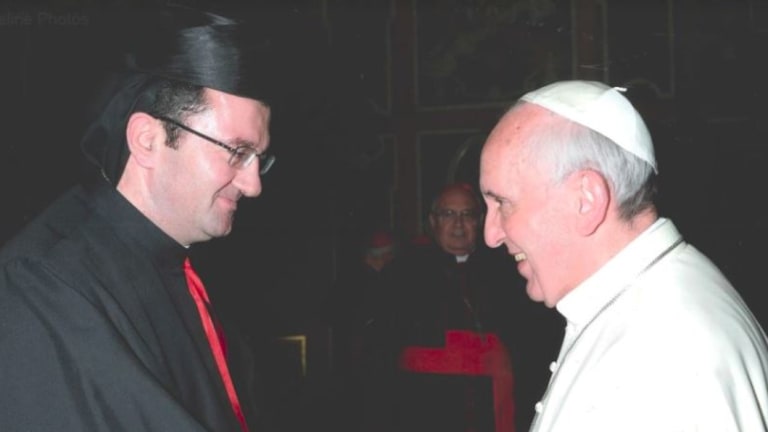 Bishop Tarabay with Pope Francis, who anointed him head of Australia's Maronite Catholic Church in 2013. 