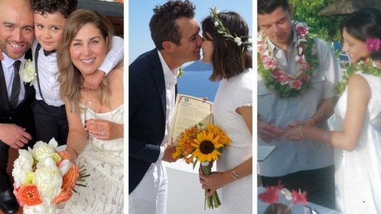 From left to right: Sara Layoun Ruri and Micah Ruri; Tahlia Gregori and Jackson Walkden-Brown; Angela and Loic Lemaitre.