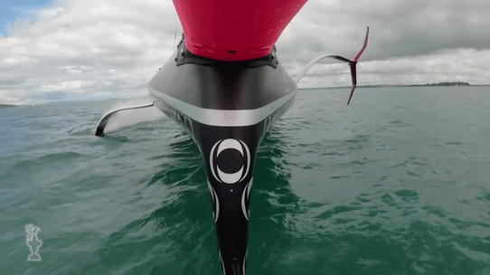 The AC75 yachts use hydrofoils to lift off the water.