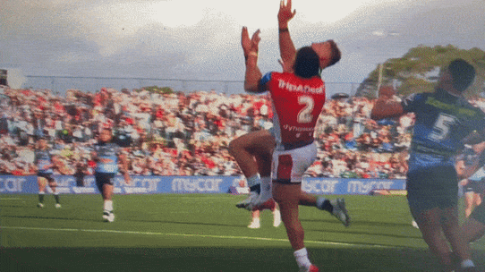 Cronulla’s Teig Wilton is awarded a penalty try on Saturday afternoon.