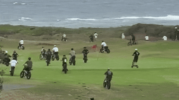 Dozens of young e-bike riders seen at Long Reef Golf Club, Collaroy on Friday, January 16, 2026.