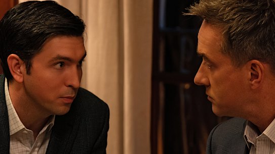 Bumbling “cousin Greg” (Nicholas Braun) and ambitious Tom Wambsgans (Matthew Macfadyen) in season four of Succession.