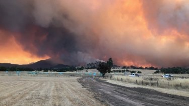 Fires approach a cattle  farm in Cudgewa, near Corryong, earlier this week.