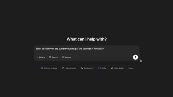 Asked what sci-fi movies are now showing, Chat-GPT very confidently gives a completely incorrect response. In this case, Google is better, even though it also didn’t know; it linked me to cinema websites.