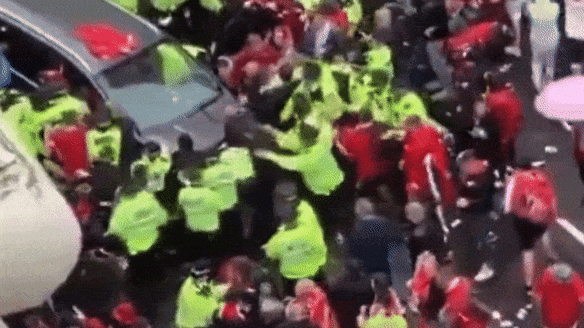 A car ploughs into the crowd at Liverpool’s victory parade.