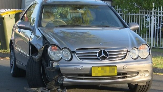 One of two vehicles involved in a crash at Lurnea on Monday that left a baby boy fighting for his life. 