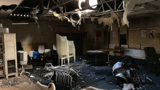 The inside of the damaged community building in Bellevue. 
