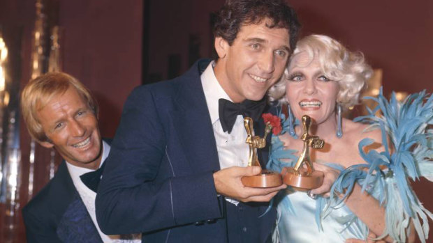 With Paul Hogan (at left) and Don Lane at the 1976 Logies.
