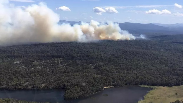 A bushfire in Tasmania’s Central Highlands on Thursday.