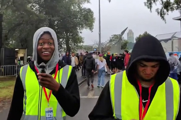 A screengrab of a TikTok video allegedly showing two men posing as security guards at the grand prix