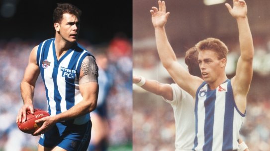 Former teammates Wayne Carey and Alastair Clarkson.